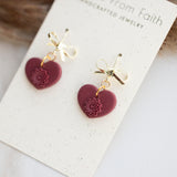 Minimalist Bow Heart Dangles