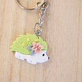 Green Floral Hedgehog Keychain