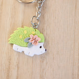 Green Floral Hedgehog Keychain