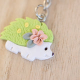 Green Floral Hedgehog Keychain