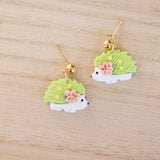 Green Floral Hedgehog Dangles