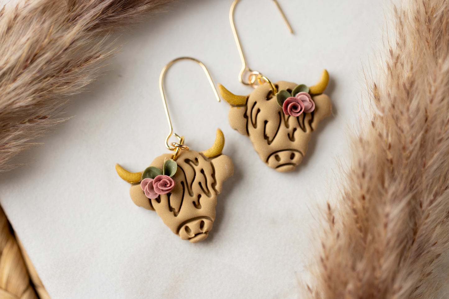 Floral Highland Cow Dangles