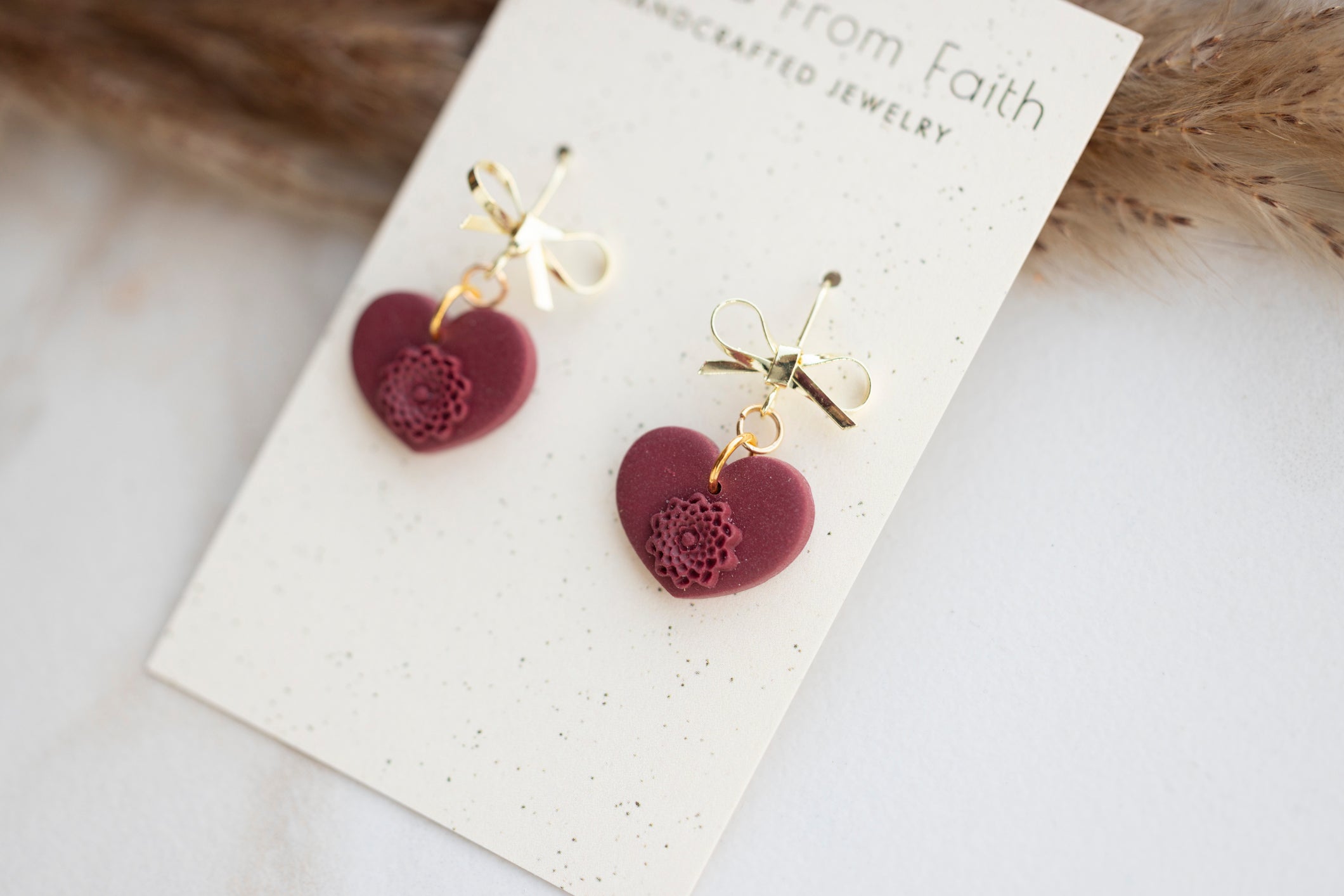 Minimalist Bow Heart Dangles