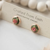 Floral Bevel Rose Gold Studs