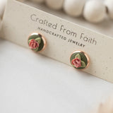 Floral Bevel Rose Gold Studs