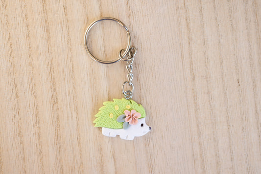 Green Floral Hedgehog Keychain
